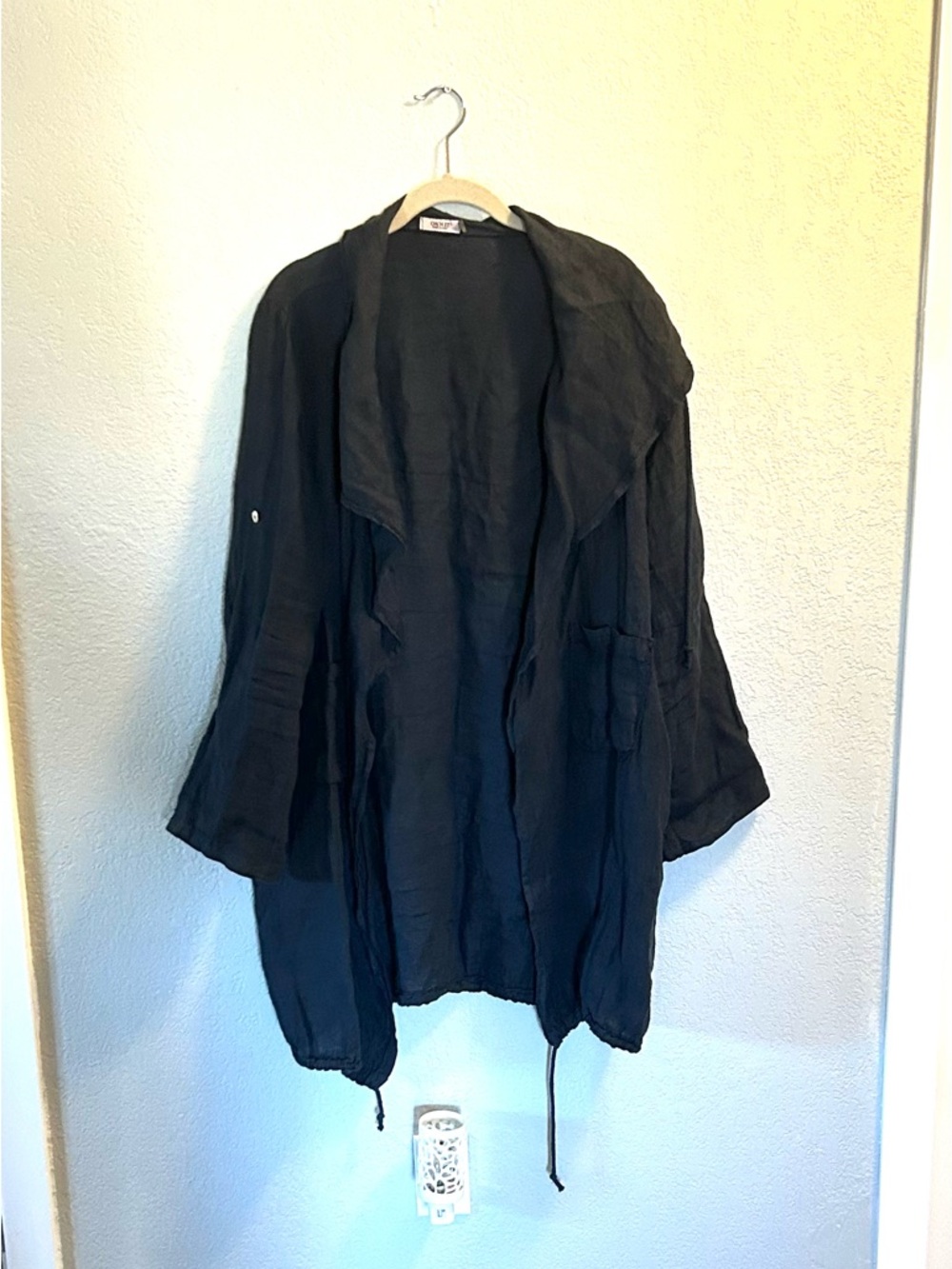 Open-Front Navy Draped light Coat with Adjustable Hem